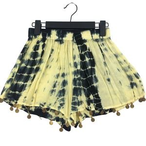 Earthbound Flowy Shorts Womens S Yellow Blue Tie Dye Gypsy Brass Disc Fringe